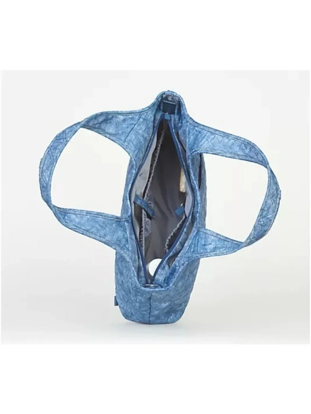 IHKWIP Quilted Everyday Shopper Tote Crossbody Strap Nylon Denim Blue Travel
